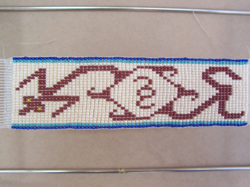 It was still mounted on the loom but mostly done :) 